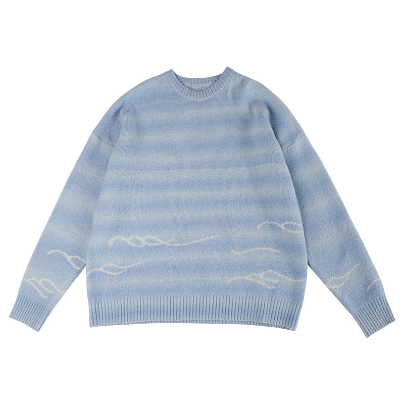 Mentmate 一眼就沉沦渐变蓝毛衣 秋冬松弛感海浪极简圆领针织衫男,淘宝优惠券,粉丝福利购,淘宝优惠卷