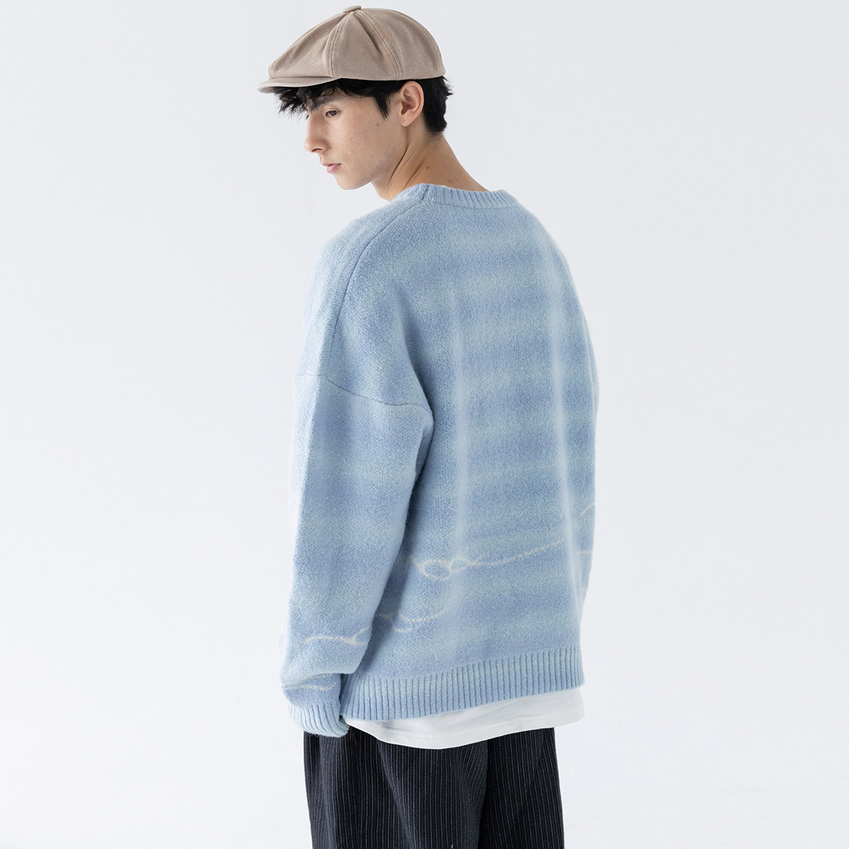 Mentmate 一眼就沉沦渐变蓝毛衣 秋冬松弛感海浪极简圆领针织衫男,淘宝优惠券,粉丝福利购,淘宝优惠卷