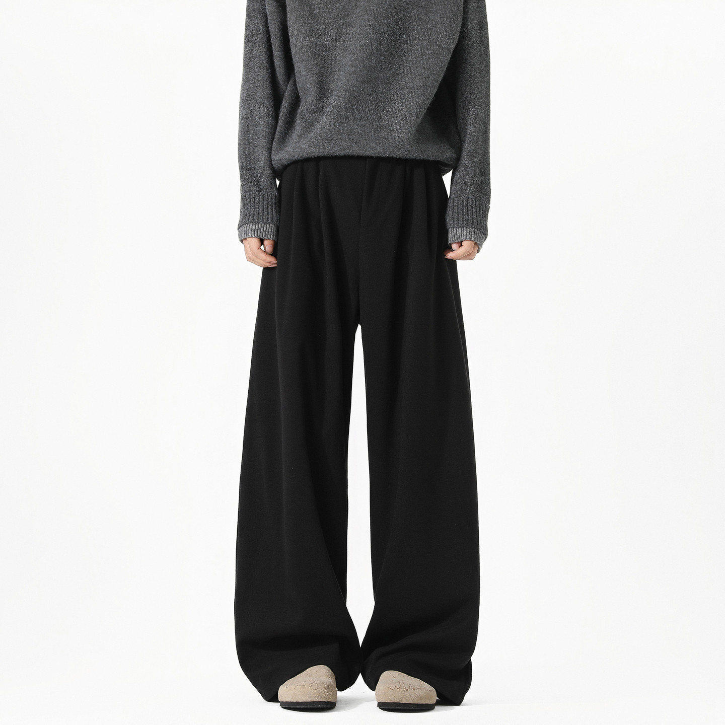 悟空有货潮牌纯色高级感毛呢直筒垂感长裤男女宽松百搭阔腿休闲裤,淘宝优惠券,粉丝福利购,淘宝优惠卷