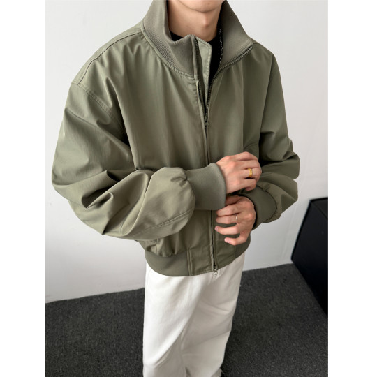 American retro stand collar bomber jacket men's trendy brand