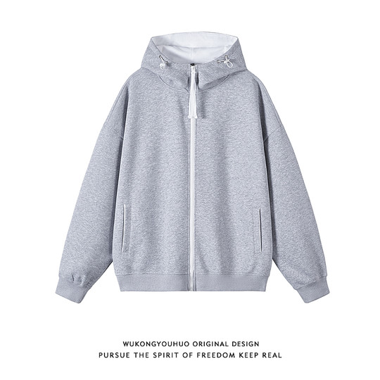 悟空有货秋季撞色拉链开衫卫衣男女潮牌宽松情侣休闲百搭连帽外套