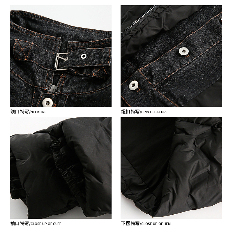 悟空有货复古冬季假两件拼接羽绒服男女潮牌美式情侣鸭绒保暖棉衣 - 图2