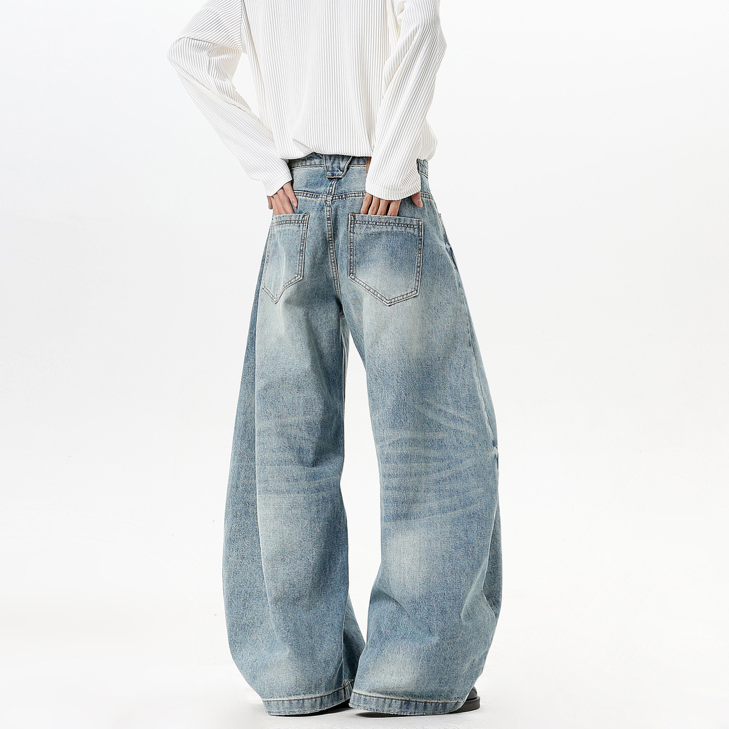 悟空有货潮牌美式飞机扣水洗弯刀牛仔裤男女复古宽松潮流阔腿长裤,淘宝优惠券,粉丝福利购,淘宝优惠卷