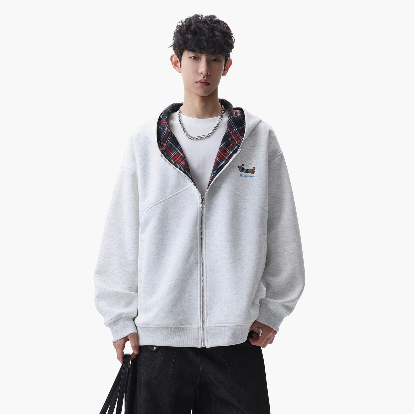 悟空有货潮牌美式格子刺绣开衫连帽卫衣男女春季情侣宽松帽衫外套,淘宝优惠券,粉丝福利购,淘宝优惠卷