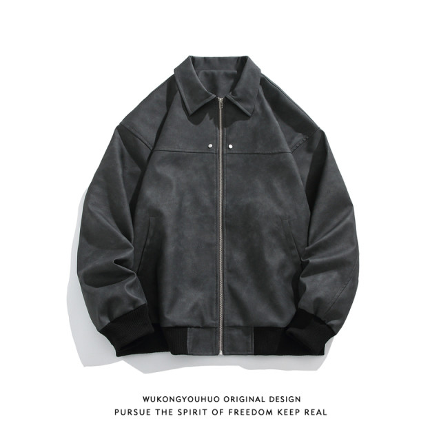 American vintage brown lapel leather jacket