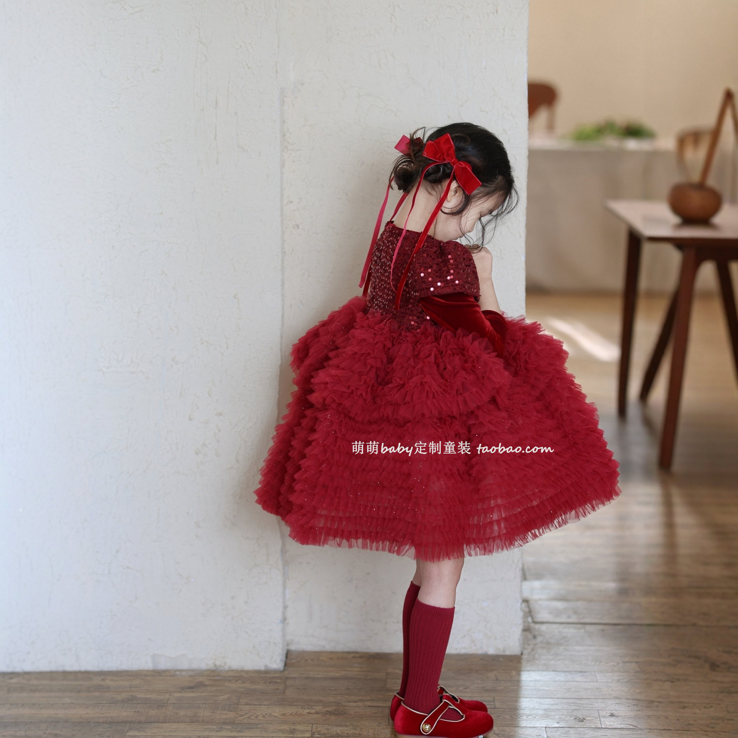 女童红色亮片小香风网纱蛋糕裙公主裙2025冬季女孩生日加绒连衣裙,淘宝优惠券,粉丝福利购,淘宝优惠卷