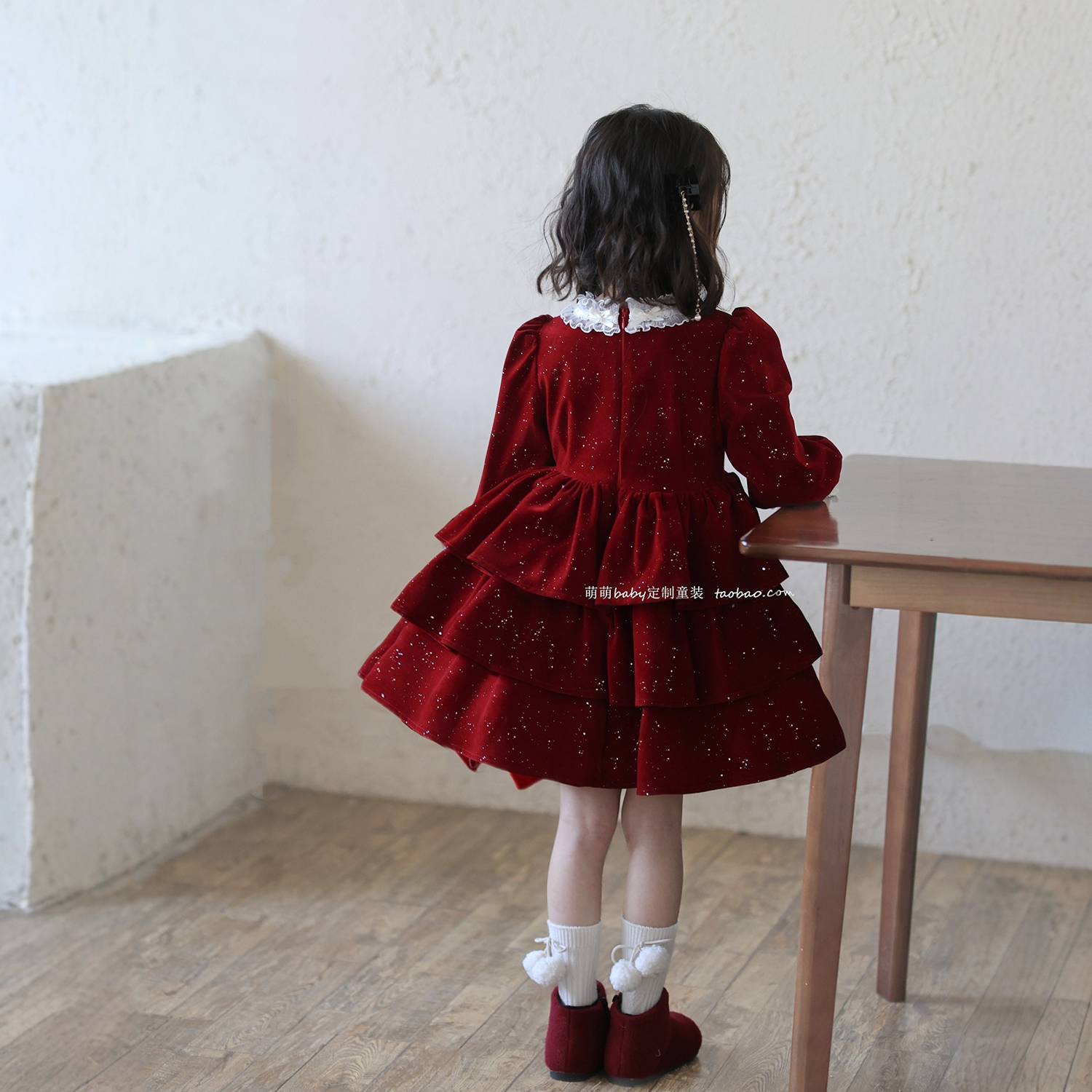 女童红色闪闪丝绒加绒连衣裙蛋糕裙2025冬季女孩公主裙新年蓬蓬裙,淘宝优惠券,粉丝福利购,淘宝优惠卷