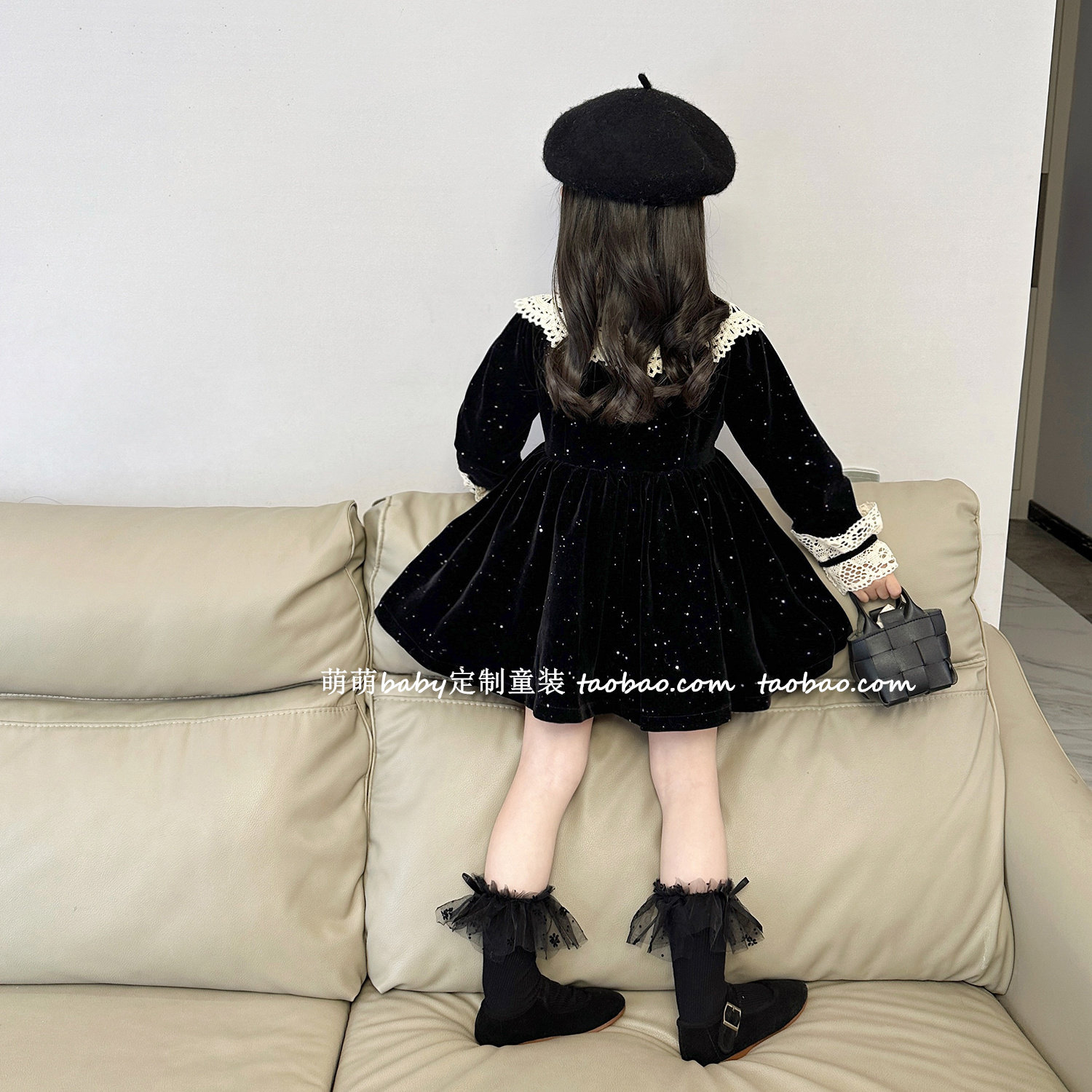 女童加绒闪闪丝绒连衣裙2025秋冬新款儿童宝宝韩版花边领气质裙子,淘宝优惠券,粉丝福利购,淘宝优惠卷