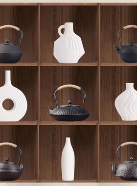 茶室茶柜装饰摆件大全新中式复古茶叶罐茶壶花器茶宠茶杯香炉套装