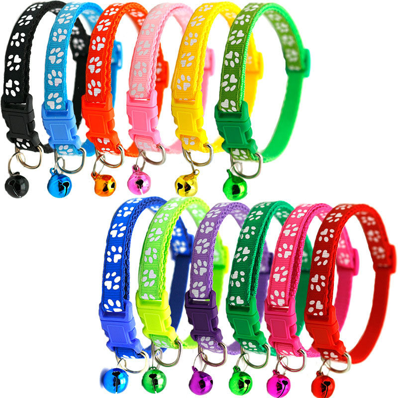 Bell collar, dog and cat collar, small pet collar, decorative collar, footprint collar, anti-lost identification collar