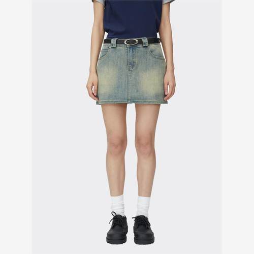 TCPerror 新款A字裙复古学院风修身包臀显瘦黄泥牛仔少女半身短裙 - 图0