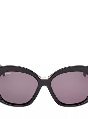 代购MaxMara女士太阳镜防紫外线遮光偏光高清晰黑色醋酸纤维圆框