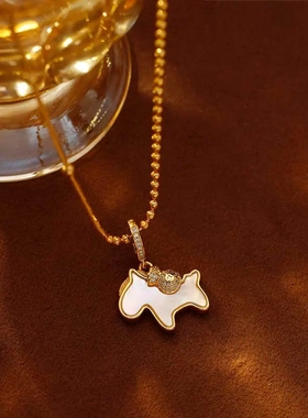 爆款马上有钱吊坠项链时尚轻奢白色贝母高级感百搭颈链毛衣链