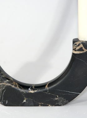 大理石黑色烛台双蜡烛书房摆件跨境电商厂家定制家居欧式装饰