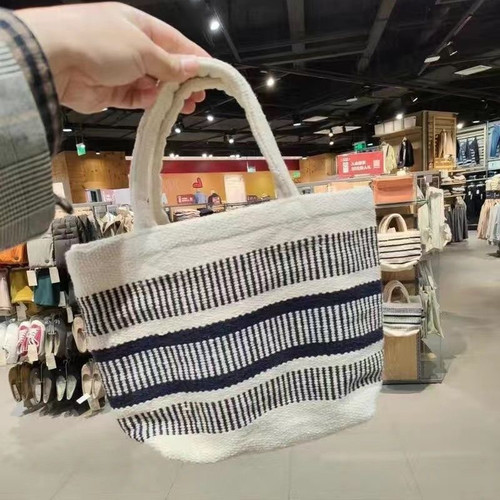 日系新款条纹帆布包女手提包袋托特包文艺百搭日常出行通勤女包 - 图3