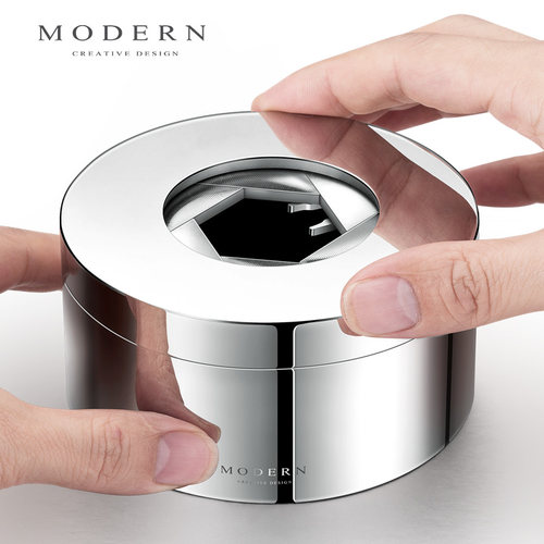 德国MODERN创意个性潮流烟灰缸不锈钢封闭式带盖防飞灰男礼品定制 - 图0