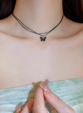 Loga.Py 黑色蝴蝶项链女202新款小众锁骨链高级感choker裙子配饰