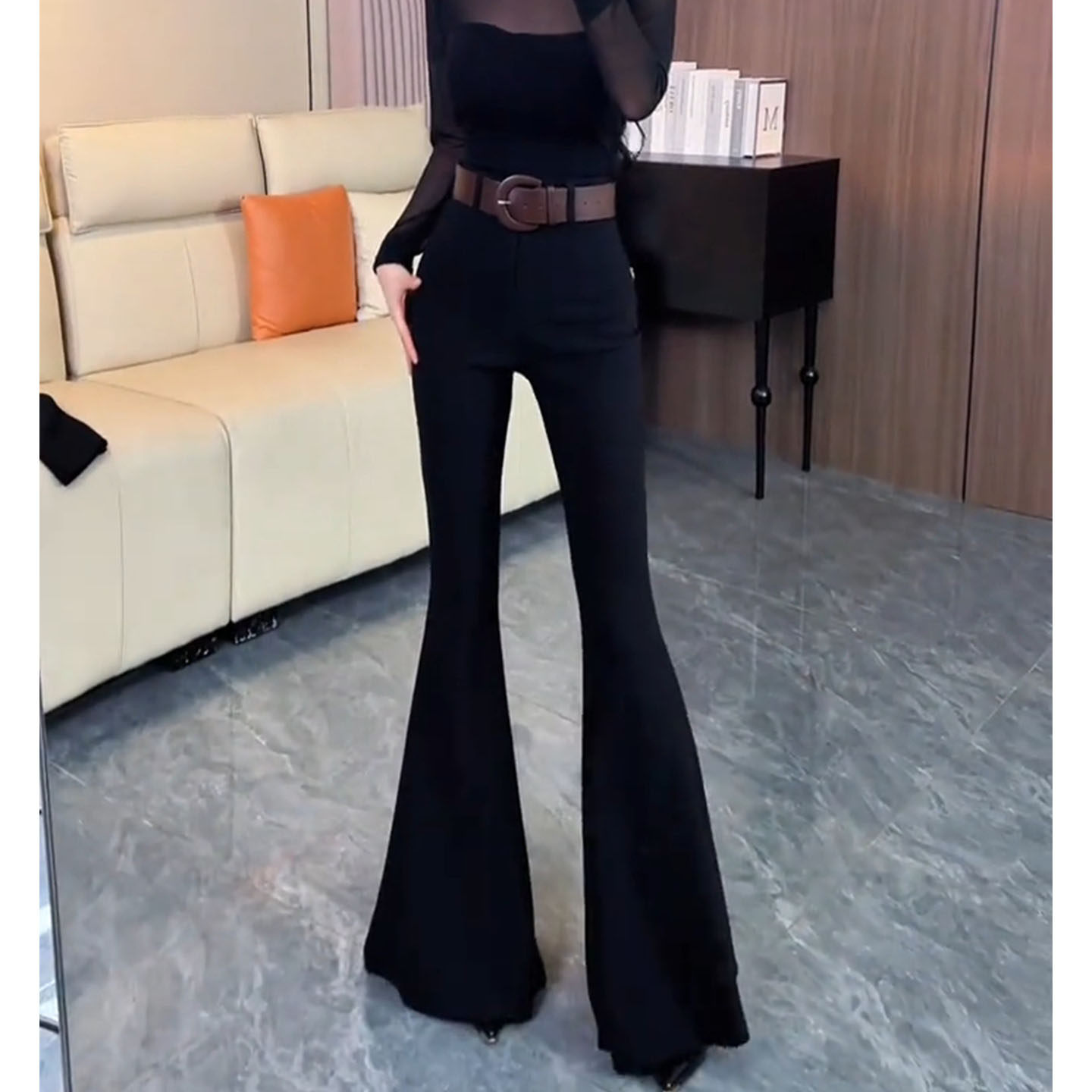 黑色加绒加厚气质微喇西装裤女2025秋冬新款高腰修身弹力喇叭裤子,淘宝优惠券,粉丝福利购,淘宝优惠卷