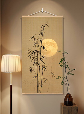 新中式禅意花卉竹帘茶室装饰画