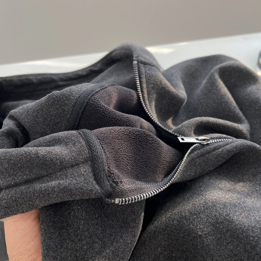 Chaqueta sudadera gris oscuro retro de terciopelo suelto grueso