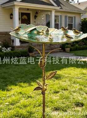 鸟浴盆做旧铁艺花插喂鸟器花园