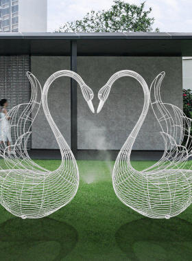 不锈钢镂空天鹅雕塑户外园林景观售楼部婚礼发光创意美陈落地摆件