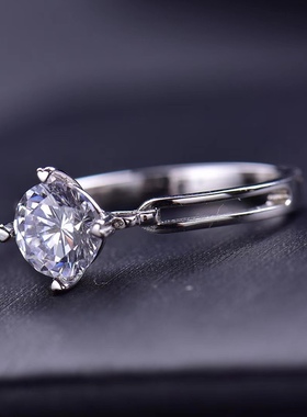 双环经典四爪有个性戒指女莫桑石