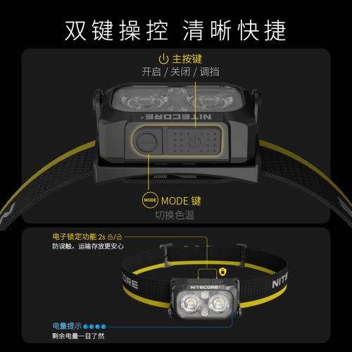奈特科尔NU25 MCT轻量头灯多色温户外登山便携式头灯头戴式可充电 - 图1