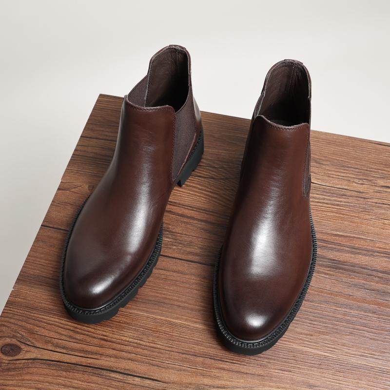 真皮圆头切尔西男头层牛皮马丁靴厚底英伦风百搭西装靴高帮靴秋冬,淘宝优惠券,粉丝福利购,淘宝优惠卷