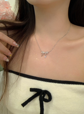 双层蝴蝶结锆石锁骨链项链