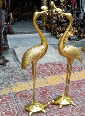 纯铜龟仙鹤蜡台动物桌面摆件