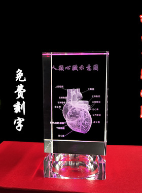 水晶心脏摆件立体 内雕定制人体解剖骨骼 医生纪念情人节七夕礼物