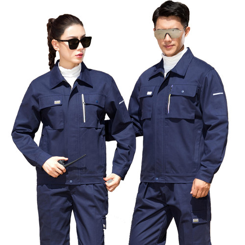 春秋冬季长袖工作服套装男女厂服耐磨工地车间汽修劳保服定制上衣 - 图3