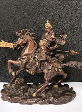 古韵斋 黄铜骑马关公摆件 黄铜武关二爷黄铜像客厅家居装饰品