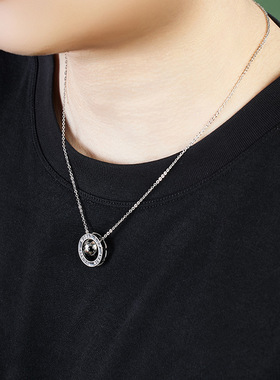 S925纯银3D立体冷珐琅足球圆环吊坠项链男潮流痞帅高级感送男友