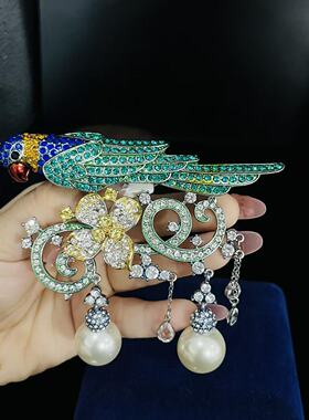 时尚新饰品宫廷风镶钻轻奢个性设计耳钉套装奢华复古蓝色精致胸针