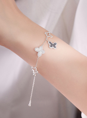 S925纯银镶锆石碎冰冰蝴蝶手链女轻奢小众高级感手饰品情人节礼物