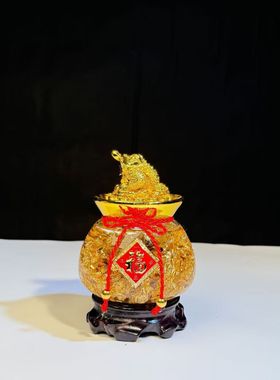 金箔元宝金蟾聚宝盆摆件水晶金元宝招财纳福台湾东南亚家居摆件