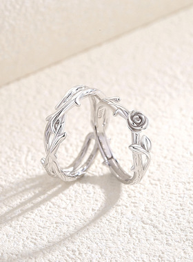 荆棘玫瑰S999足银情侣戒指轻奢设计纯银表白指环情侣对戒节日礼物