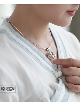 素十八925银精镶玉髓双鱼连年有余鱼长命锁项坠个性百搭吊坠首饰