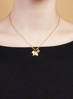 S925纯银小马钱币吊坠项链女生肖马轻奢高级感锁骨链情人节送礼物