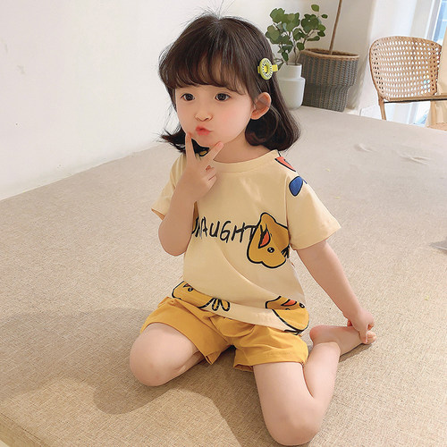 女童夏装2026新款童装小童宝宝睡衣套装纯棉薄款儿童家居服两件套 - 图1
