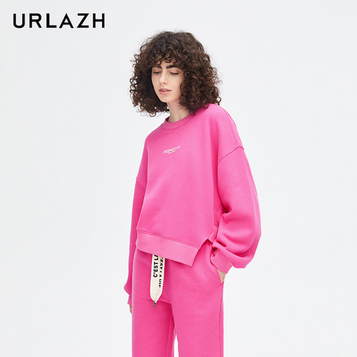 URLAZH有兰新款玫粉色简约宽松长袖圆领卫衣女LM4SW08 - 图0