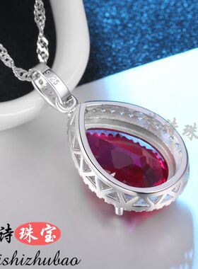 红宝石吊坠女款韩版彩宝项坠925纯银镀18k金镶嵌彩色宝石流行饰品