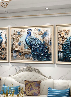 美式客厅沙发背景墙装饰画三联画