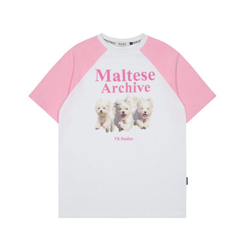 韩国正品waikei短袖三只狗狗印花撞色圆领t恤修身宽松男女情侣ins - 图2