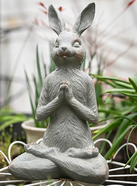 树脂禅意瑜伽兔子摆件
