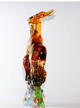 六合春琉璃三阳开泰风水升迁摆件