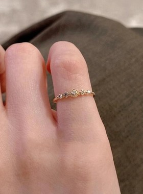 中古点钻花朵戒指女轻奢高级感超闪细圈尾戒复古食指戒夏
