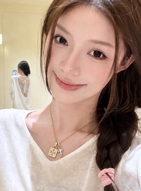 欧美闪钻十字架小众设计感项链女